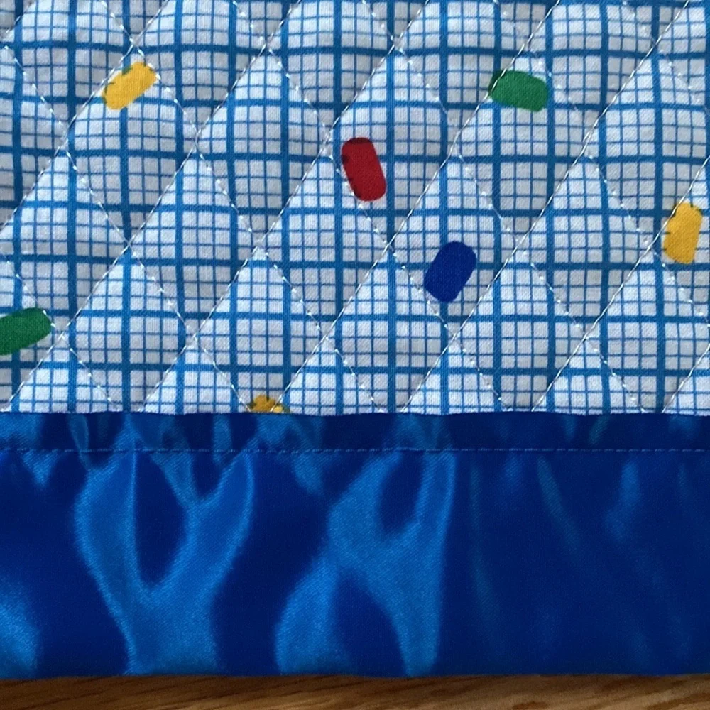 Teddy Bear Train Handmade‎ Quilt Satin Edges Baby Blanket Quilted Bear Nursery